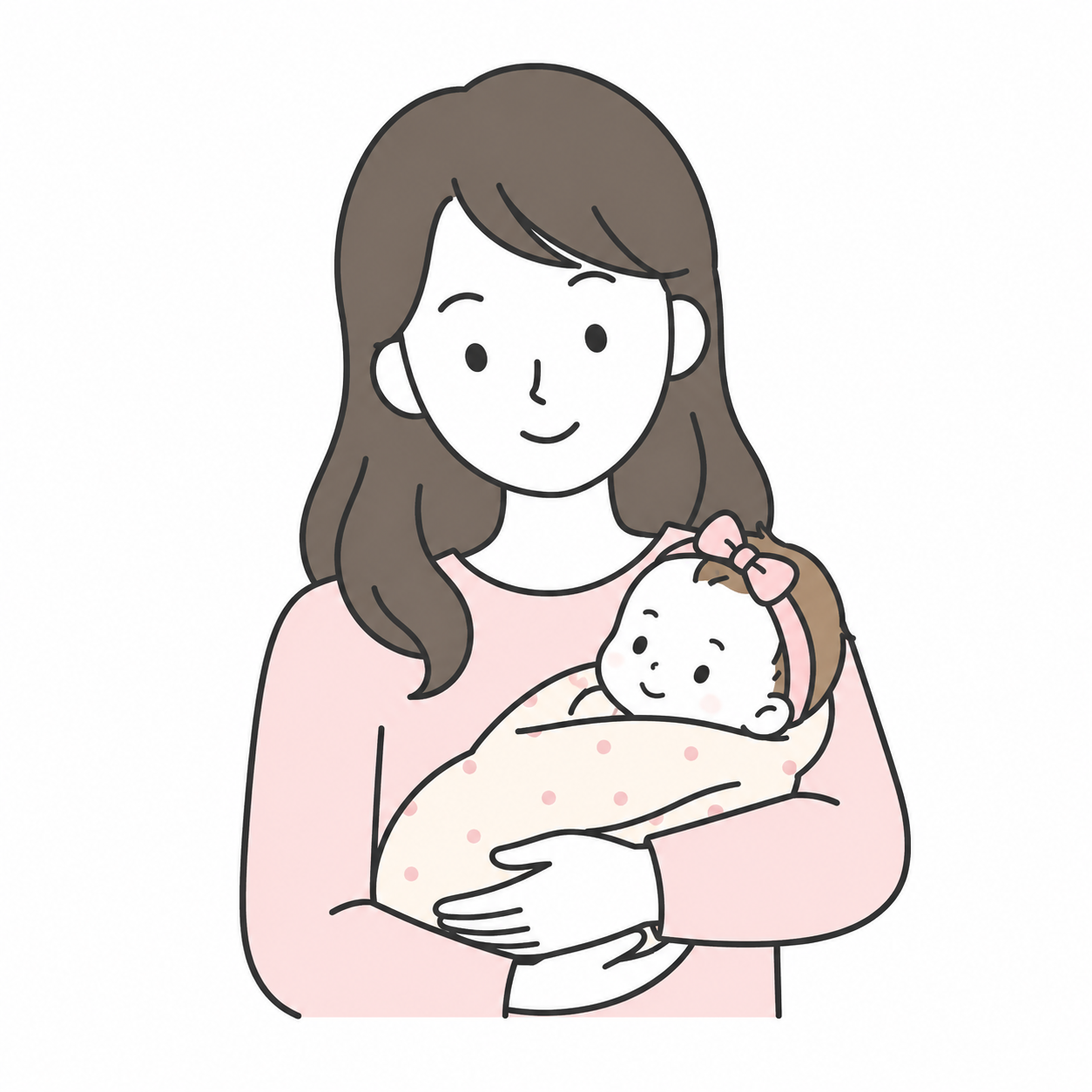 20代ママと生後1ヶ月の赤ちゃんのイラスト