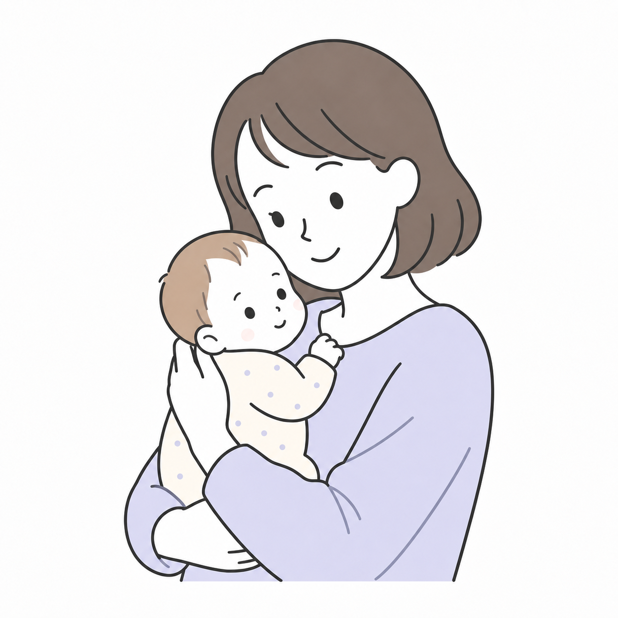 30代ママと生後2週間の赤ちゃんのイラスト